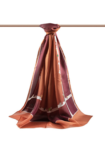 Vissona 100% Silk Floral Patterned Tan Colored 92X210 Shawl