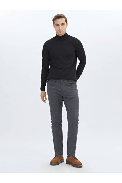 Kip Siyah Tam Balıkçı Yaka Yün Karışımlı Triko Kazak
