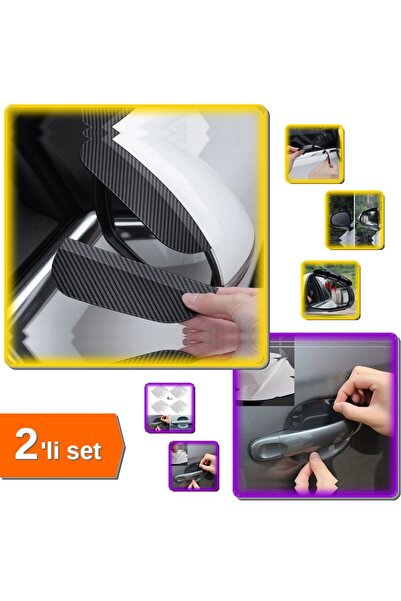 HerEveOyuncak Araba Ayna Yağmur Koruyucu Siper Karbon ve Kapı Kolu Koruyucu F...