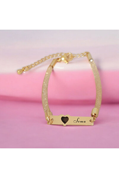 ARCHINO GOLD 14 Ayar Plakalı Altın Sema İsmine Özel Hasır Kordonlu Kalp Motif...
