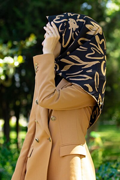 Vissona 57% Mătase 43% VISCOS Twill Mătase Motiv Floral Mare Negru - Culoare ...