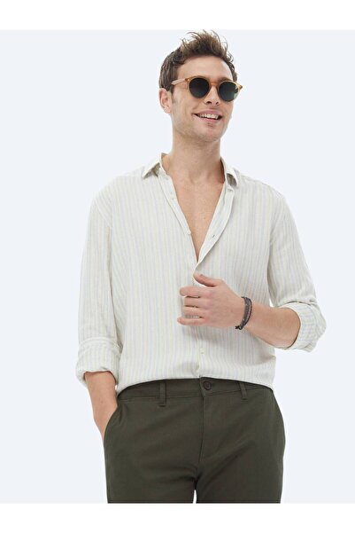 Kip Тюркоазена раирана ежедневна риза от памучна смес с нормална кройка