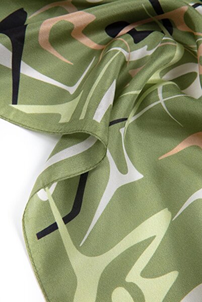 Vissona 100% Silk Striped Patterned Khaki Color Shal