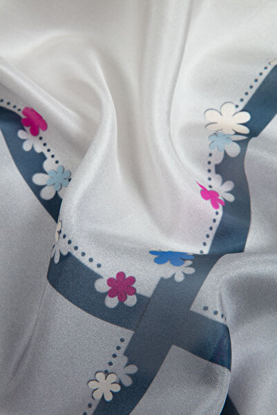 Vissona 100% Silk Flower Patterned Silver Color 92X210 Shawl