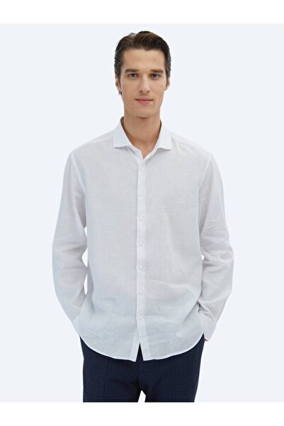 Kip Λευκό Απλό Πουκάμισο Κανονικής Εφαρμογής Υφαντό Casual Με βαμβακερό μείγμα