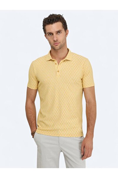 Kip Saffron Jacquard Polo Neck Cotton Blend T-Shirt
