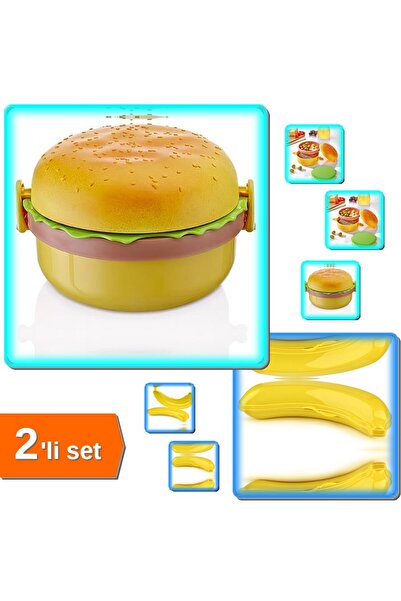HerEveOyuncak Beslenme ve Saklama 2’li Set: Hamburger Kap + Muz Şekilli 500 m...