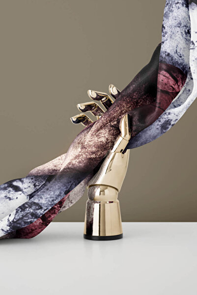 Vissona 57% Silk 43% Viscose Twill Silk Textured and Geometric Patterned Powder - Gray Colored 90X90 Scarf Dikim Şe