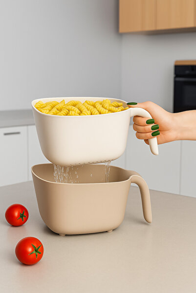 VİALEX مصفاة بلاستيكية متعددة الأغراض سعة 2.6 لتر، قطعتان، لغسل المعكرونة وال...