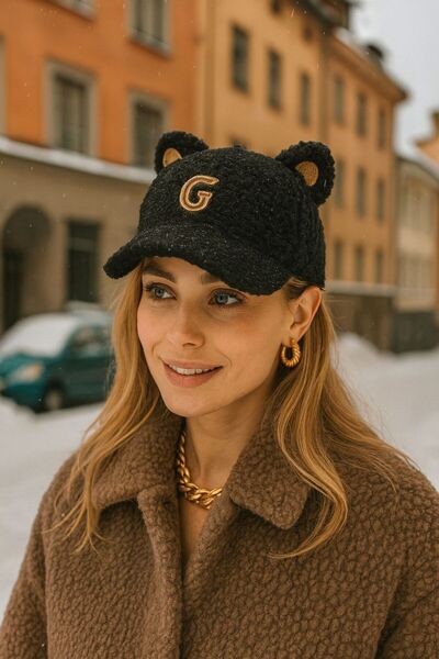 FELLMENS Tedy Curly Fur βελούδινο μαύρο καπάκι με ωτοασπίδες κουνελιού