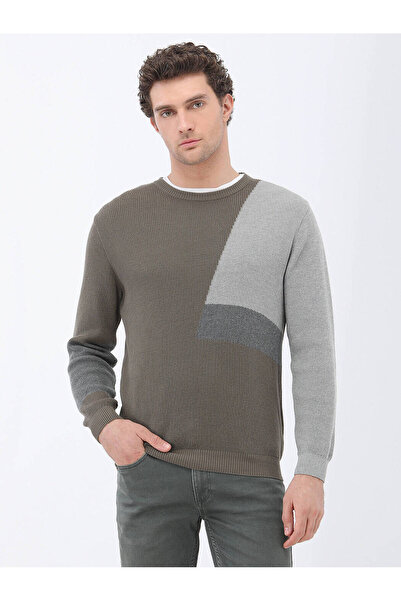 Kip Πλεκτό πουλόβερ Khaki Crew Neck Cotton Blend