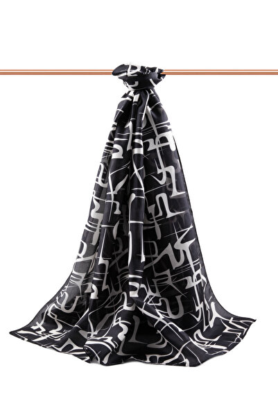 Vissona 100% Silk Striped Patterned Black Color Shal