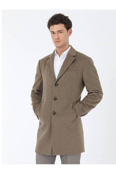 Kip Açık Kahve Regular Fit Kelebek Yaka Klasik Dokuma Palto