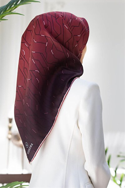 Vissona 57% Silk 43% Viscos Twill Silk Geometric Patterned Burgundy Color 90X90 Scarf Sewing Shape : Hand Sewing
