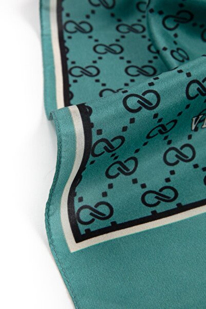 Vissona 100% silk small motif patterned petrol green colored 92x210 shawl