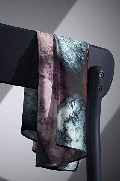 Vissona 57% Silk 43% Viscose Twill Silk Textured and Geometric Patterned Mint Green - Lilac Colored 90X90 Scarf D