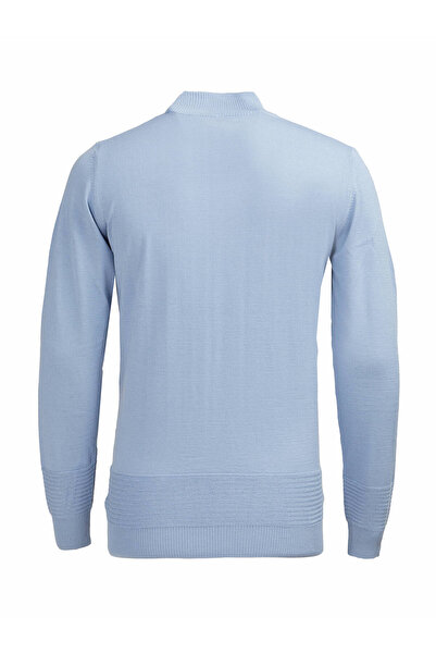 Kip Mavi Yarım Balıkçı Yaka Yün Karışımlı Triko Kazak