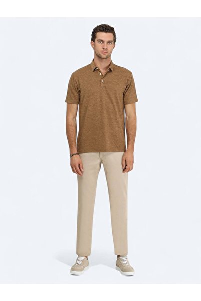 Kip Коричнева футболка з плоским коміром з бавовняної суміші