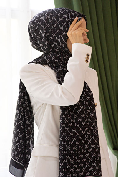 Vissona 100% silk small motif patterned black - black colored 92x210 shawl