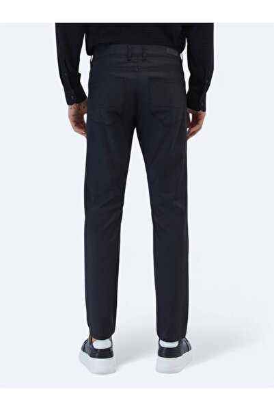 Kip Siyah Düz Dokuma Fitted Fit Casual Pamuk Karışımlı Pantolon