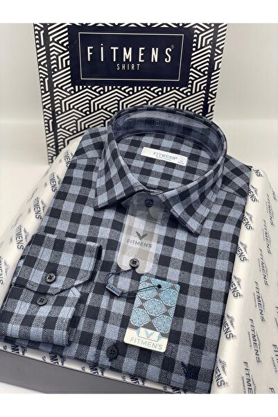 Fitmens قميص رجالي كلاسيكي بأكمام طويلة للشتاء، ياقة خشبية منقوشة، ستة أزرار،...