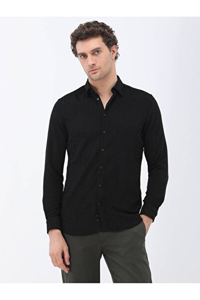 Kip Black Velvet - Casual Cotton Blend Regular Fit Shirt