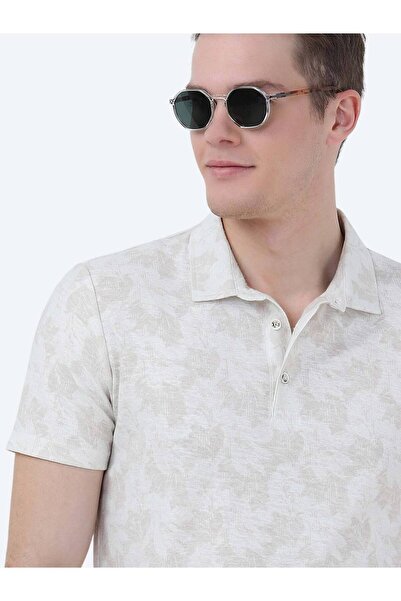 Kip Μπλουζάκι Polo Neck Beige με εμπριμέ βαμβακερό μείγμα