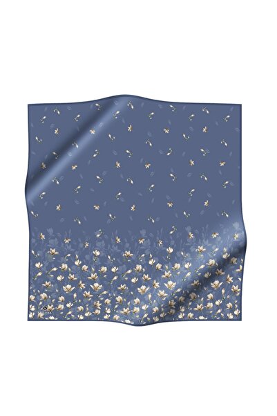 Vissona 57% MĂTASE 43% VISCOSĂ Twill de mătase cu model floral Culoare albastru indigo 90x90 Forma pentru cusut eșarfă: Cusut manual