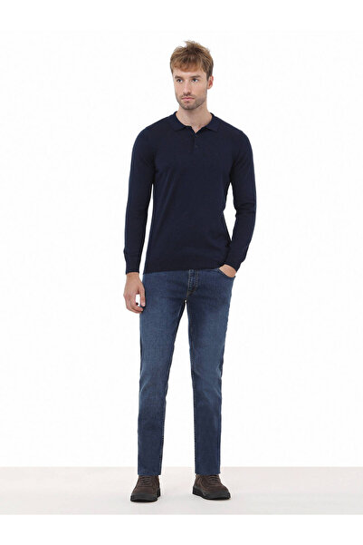 Kip Πλεκτό πουλόβερ από βαμβακερό μείγμα με γιακά πόλο σε μπλε ναυτικό