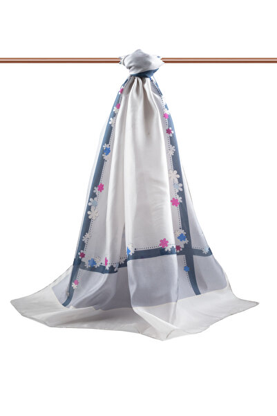 Vissona 100% Silk Flower Patterned Silver Color 92X210 Shawl