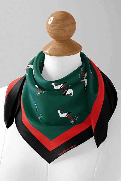 Modabutik Kadın Martı Desenli Bandana 50x50 Yeşil