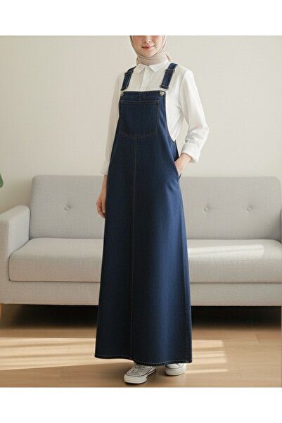 Modamorfo Pocket Detailed Strap Jeans Salopet - Dark Blue