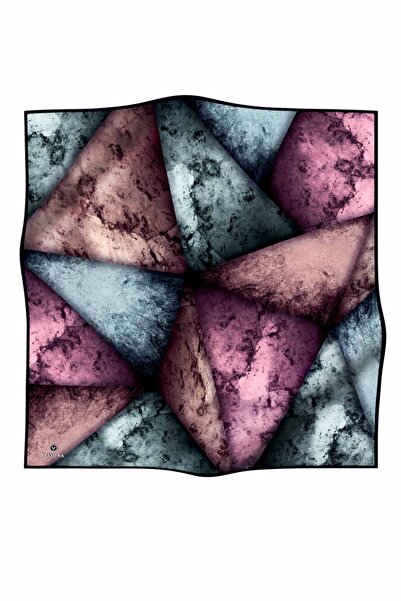 Vissona 57% Silk 43% Viscose Twill Silk Textured and Geometric Patterned Mint Green - Lilac Colored 90X90 Scarf D