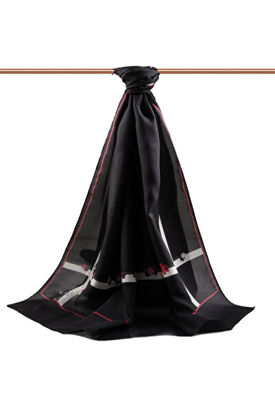 Vissona 100% Silk Floral Patterned Black Color 92X210 Shawl