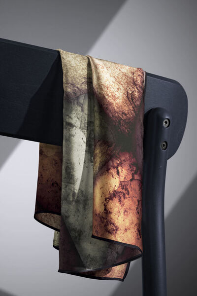 Vissona 57% Silk 43% Viscose Twill Silk Textured and Geometric Patterned Khaki - Beige Colored 90X90 Scarf Sewing Shape