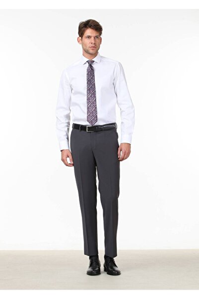 Kip Pantaloni din amestec de lână clasici, cu țesătură simplă, antracit