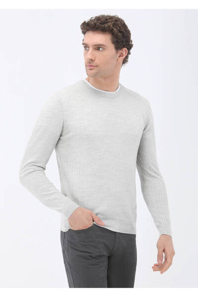 Kip Açık Gri Bisiklet Yaka Yün Karışımlı Triko Kazak
