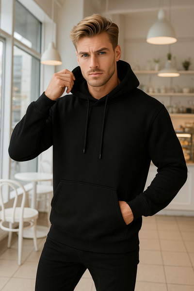 Rich Ανδρικό βαμβακερό φούτερ με κουκούλα και λεπτομέρειες με κουκούλα