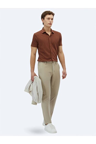 Kip Kahverengi Düz Regular Fit Casual Pamuk Karışımlı Gömlek
