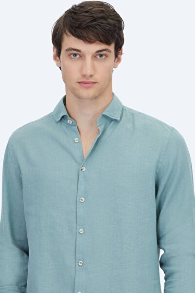 Kip Πουκάμισο από βαμβακερό μείγμα casual υφαντό με κανονική εφαρμογή Nil Green