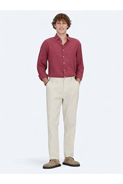 Kip Ecru Woven Jogging Fit Casual Cotton Blend Trousers