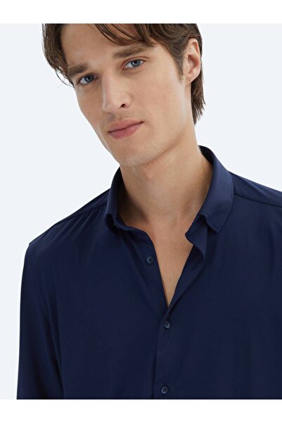 Kip Navy Blue Regular Fit Casual Shirt