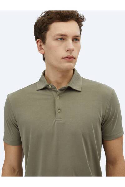 Kip Khaki Plain Polo Neck T-Shirt
