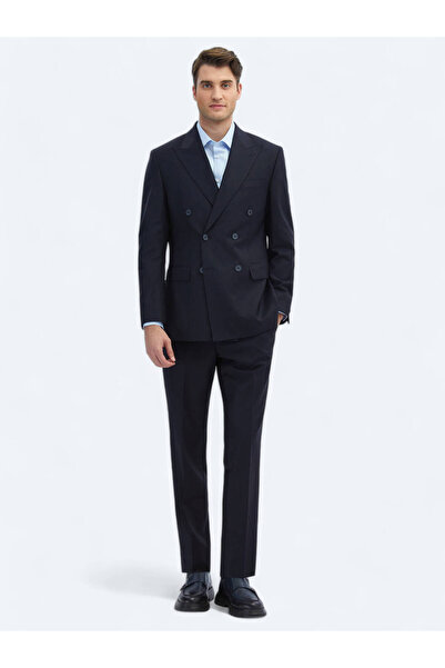Kip Navy Blue Straight Modern Fit Wool Blended Suit
