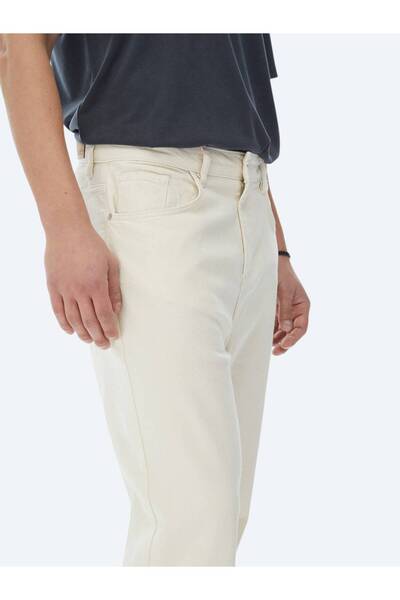 Kip Açık Bej Düz Dokuma Carrot Fit Casual Pamuk Karışımlı Pantolon
