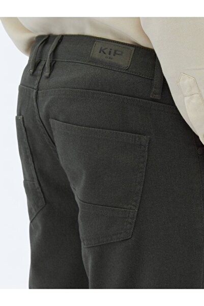 Kip Haki Dokuma Slim Fit Casual Pamuk Karışımlı Pantolon