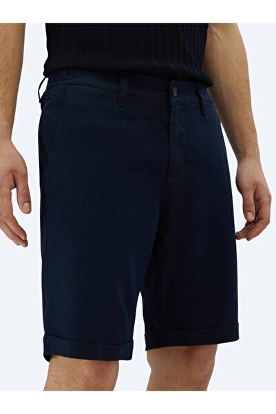 Kip Синій гладкий тканий slim fit casual бермуди з бавовняною сумішшю