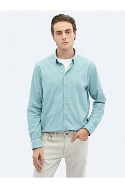 Kip Mint Plain Regular Fit Woven Casual Cotton Blended Shirt