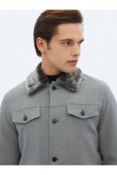 Kip Gri Regular Fit Casual Dokuma Mont