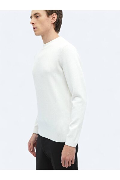 Kip Ekru Yarım Balıkçı Yaka Desenli Triko Kazak